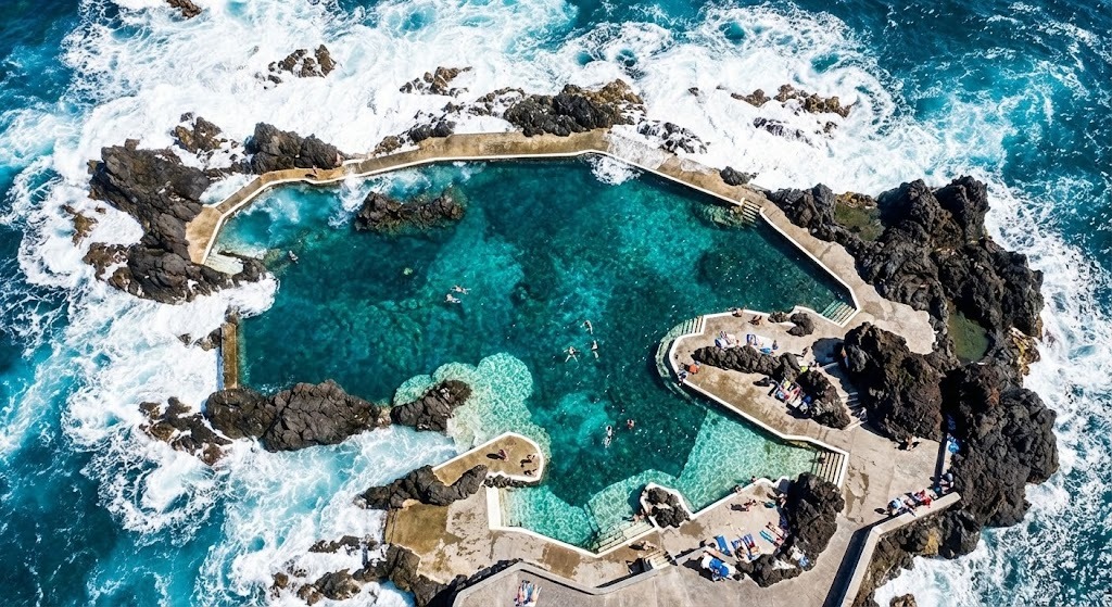 Natural volcanic lava pools at Porto Moniz, Madeira